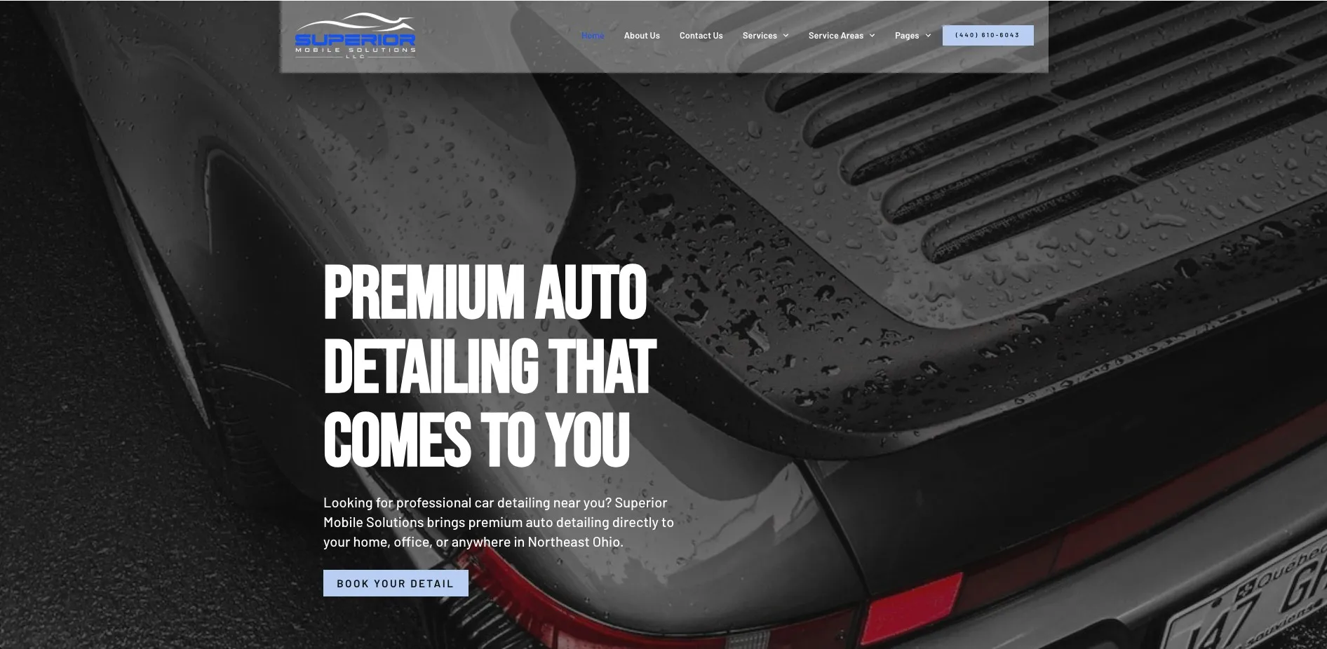 Homepage of the Superior Mobile Solutions website, a mobile auto detailing business in Wayne County, Ohio